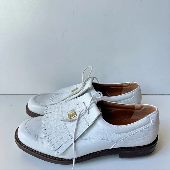 SALVATORE FERRAEGAMO White Leather Removable Kiltie Golf Shoe size  6-6.5  Italy - Picture 5 of 9